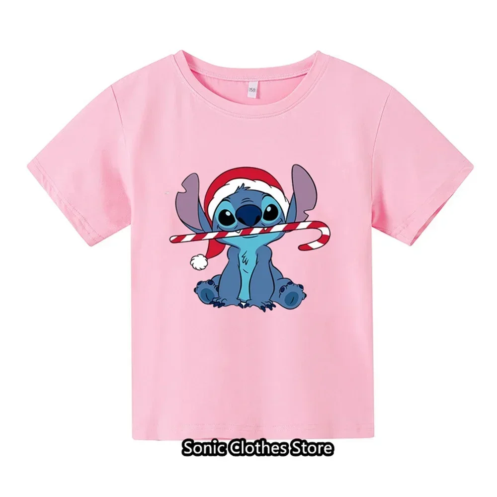 T-shirt infantil com padrão Anime Lilo e Stitch, top kawaii, estilo casual, moda, novo, 3-14 anos, 2022