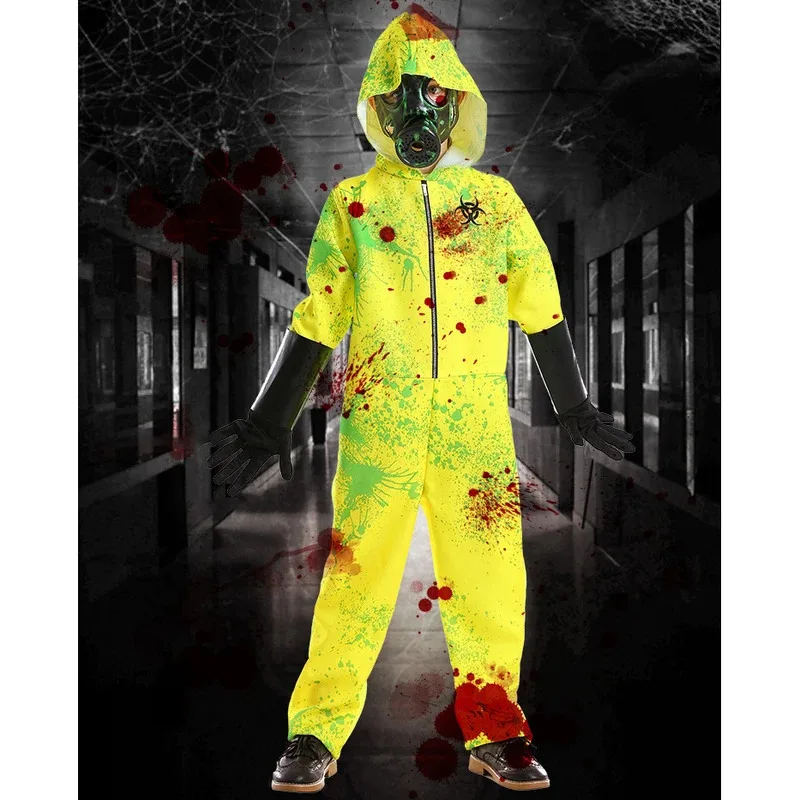 

XT8A New Fashionable Classic Halloween Party Biohazard Protective Suit Splash Print Neutral Dress Zombie PlayXT6@!
