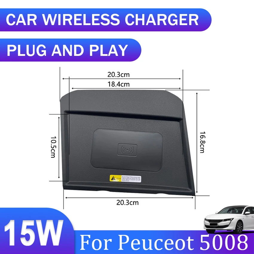 15W Car QI Wireless Charger For Peuceot 5008 2017~2020 2021 Accessories Interior Special Mobile Phone Fast Charging Plate Panel