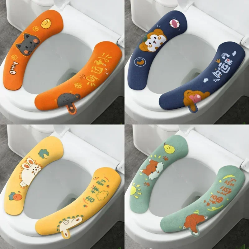 Household Bathroom Lavatory Cover Set Pedestal Cartoon WC Toilet Sticky Seat Pad Washable Universal Toilet Seat Cover Cushion