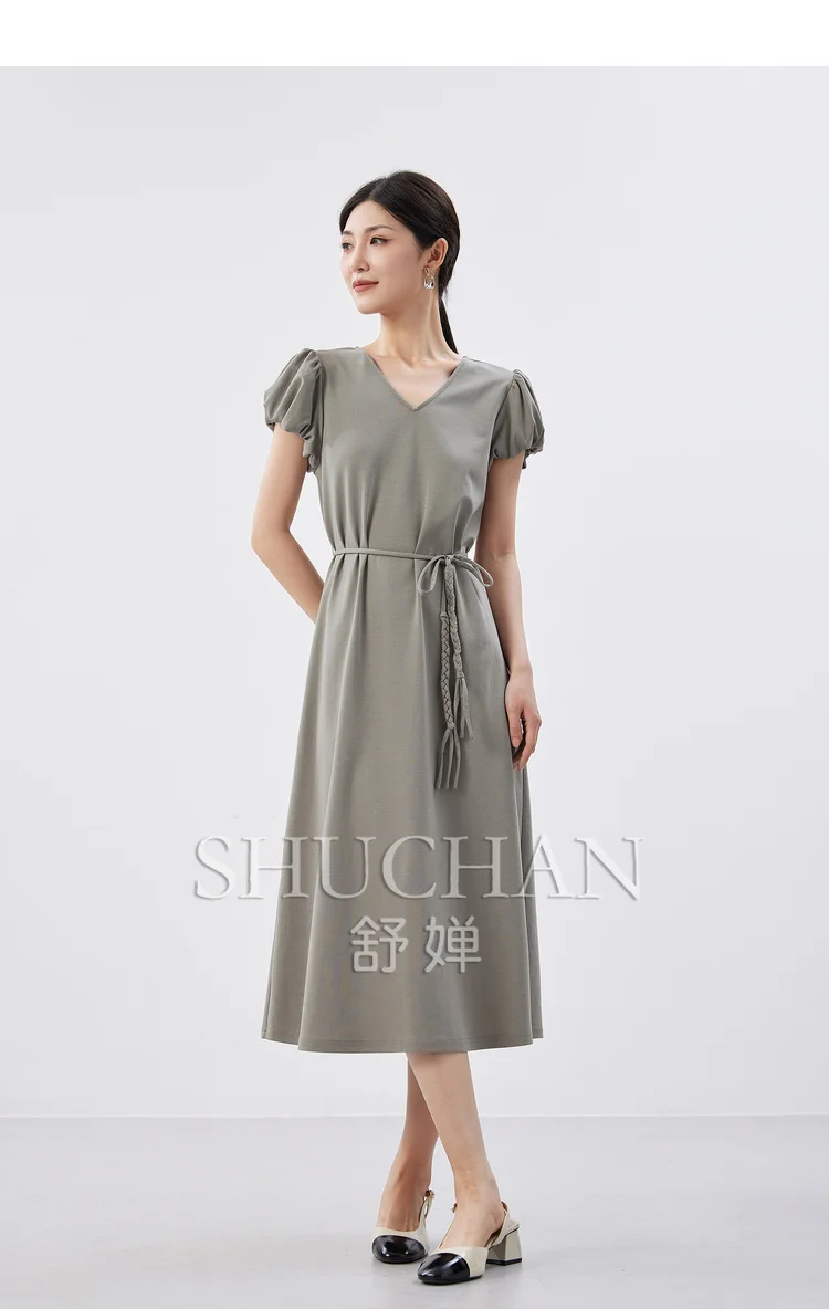 

Summer Dress Women Cotton Blend Sweet Style Puff Sleeve Belt Vestidos De Verano Mujer 2024 New Long Dresses for Women