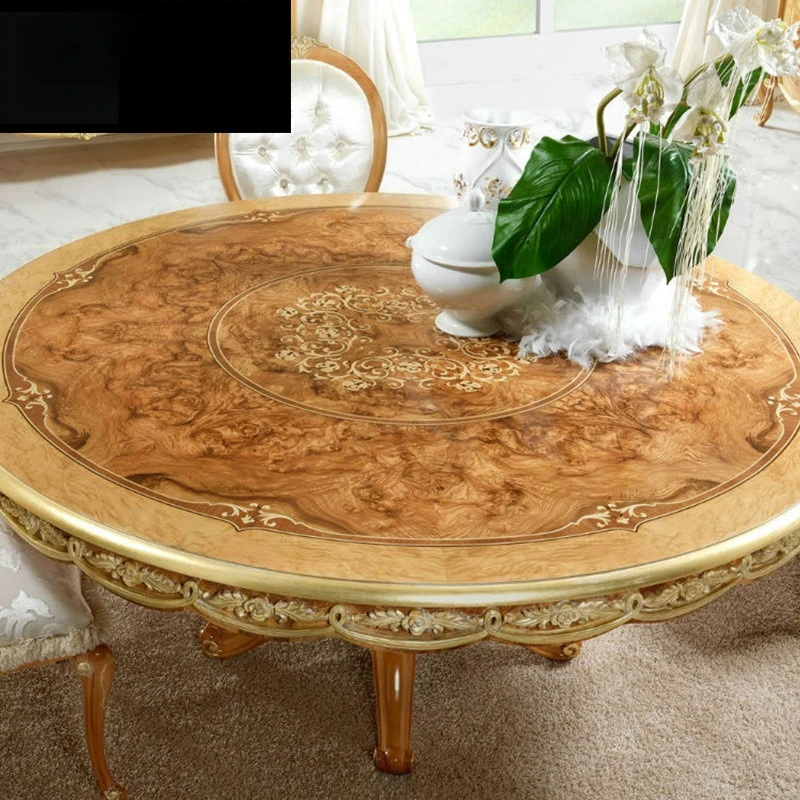 dining table chair combination round white 6-person American retro Mediterranean round table and chair combination furniture
