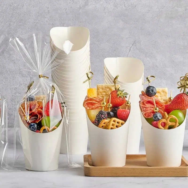 10/30/50pcs French Slanted Paper Cups, Disposable Snack/Treat Cups, Stackable Party Picnic Office Event Supplies
