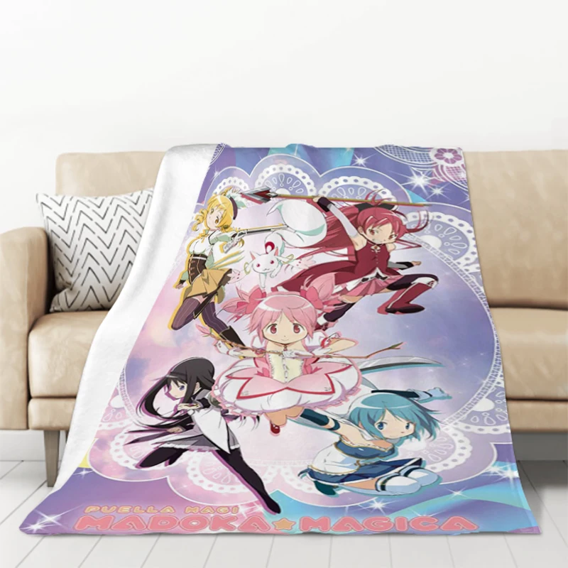 Anime Figure Puella Magi Madoka Magica Blankets for Decorative Sofa Throw Blanket Fluffy Microfiber Bedding Catnap King Lid Knee