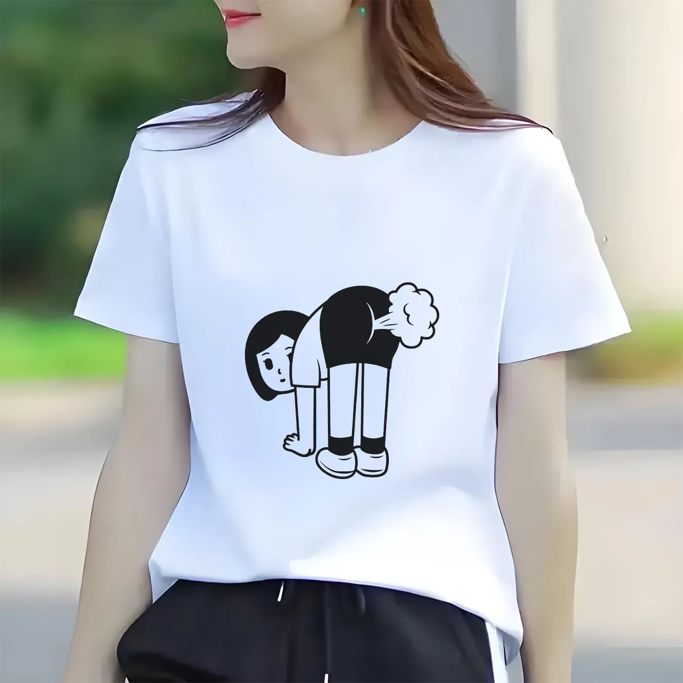 

Fun cartoon printed simple and versatile women's spring and summer T-shirt