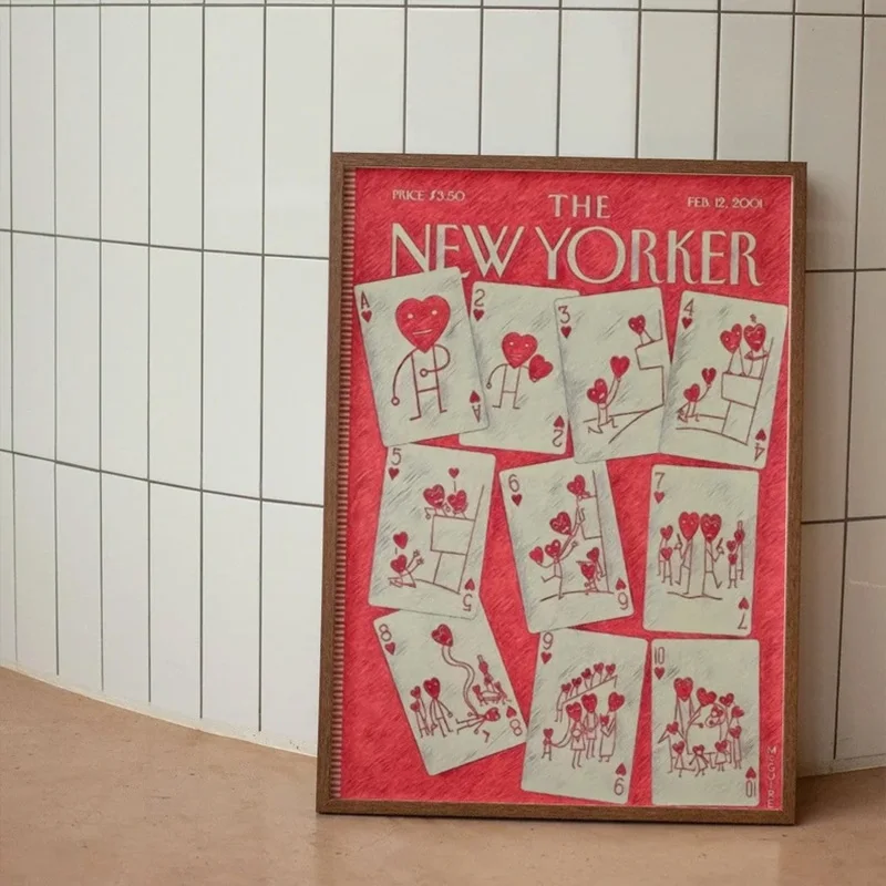 New Yorker Red Cardboard Art Poster Valentine's Day Inspired Playing Cards Canvas Painting Premium Modern Gallery Wall Art