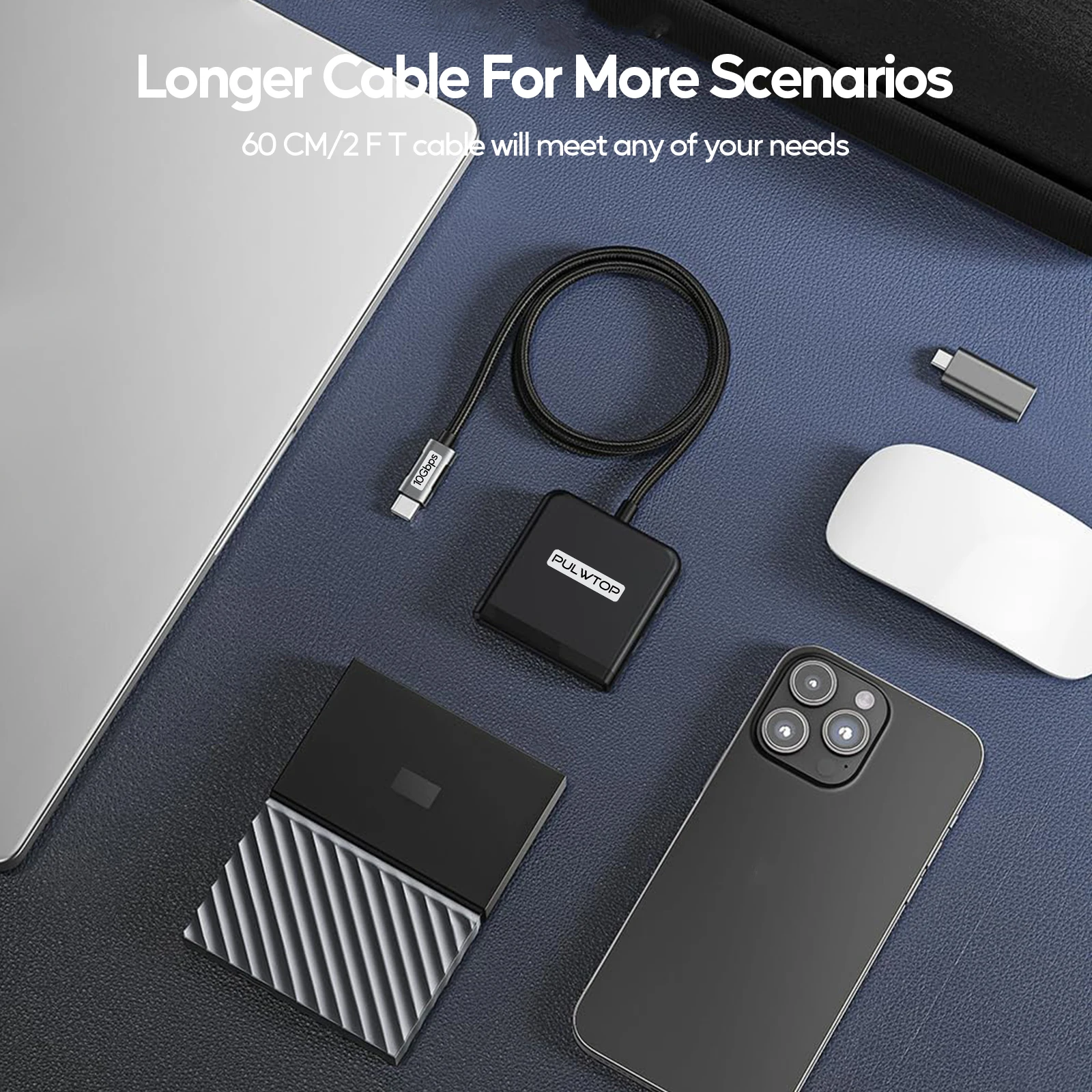 PULWTOP 4-Port USB C Hub, 10 Gbit/s Datenübertragung, Multiport-Adapter für MacBook Pro, Chromebook, iMac, XPS, Typ-C-Laptops.