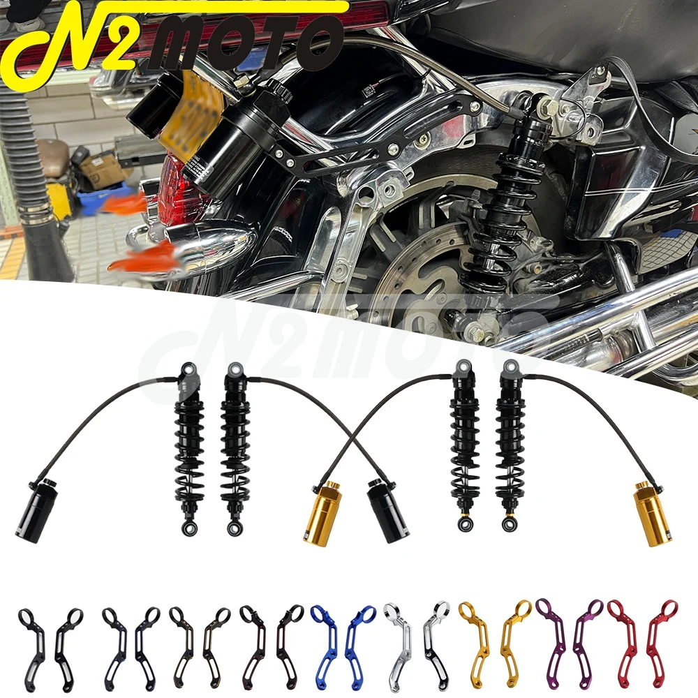 

Motorcycle Remote Reservoir Shocks Absorber w/Bracket Mount Clamps Hardware For Harley Touring Street Electra Road Glide 2014-UP