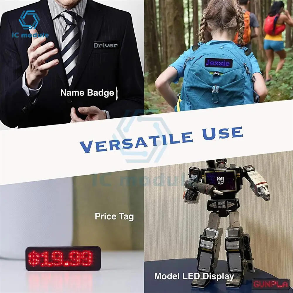 Mini LED Digital Display Rechargeable Programmable Name Badge 15 Display Languages Durable Scrolling Led Tag Sign Badge Module