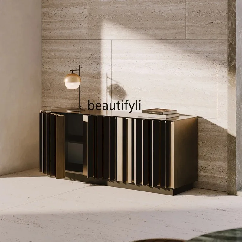 QQ45 Light luxury stainless steel dining side cabinet, modern simple living room and dining room, high-end creative lockers