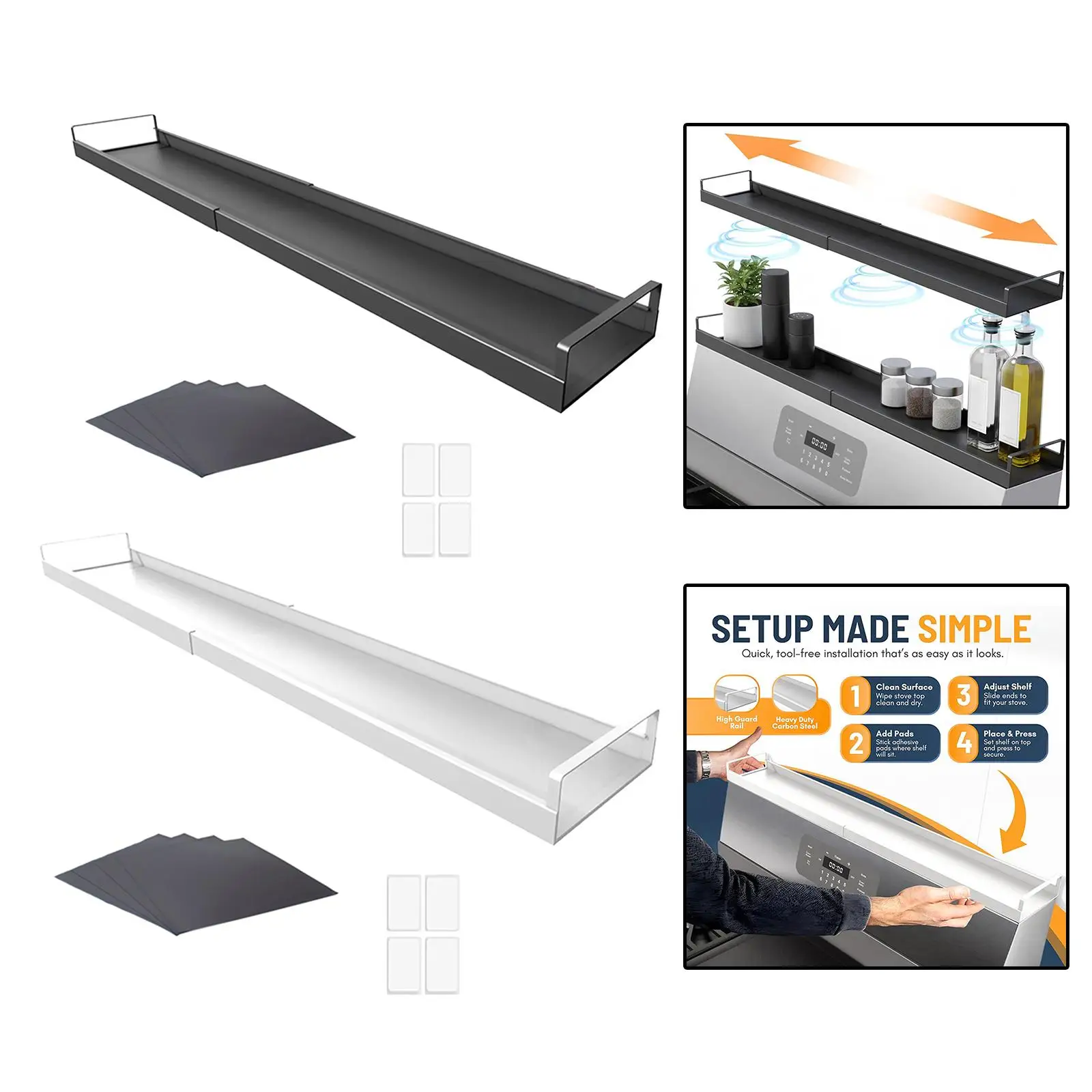 Stoves Top Shelf Seasoning Organization Extendable Practical Carbon Steel for above Stovetop 16 to 30 Inches over Stoves Rack