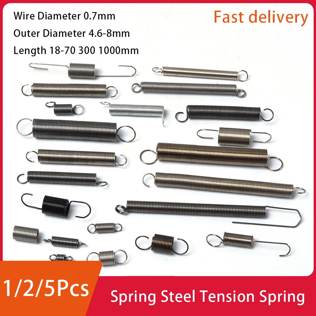 Small Tension Spring Hook Stainless Steel Spring Steel Stretching Galvanize Nickelage Wire Diameter 0.6/0.7mm Outer Dia 6/8mm