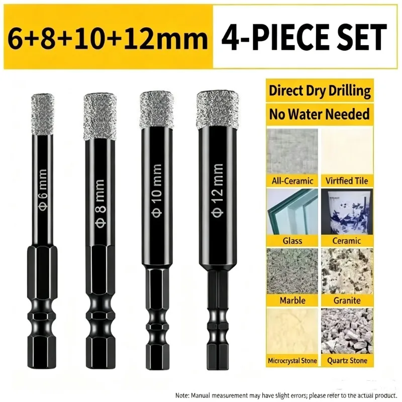 Vaccum Brazed Diamond Dry Drill Bits Hole Saw Cutter Hex Handle For Marble Granite Vitrified Tile Glass Hole Opener 6/8/10/12mm