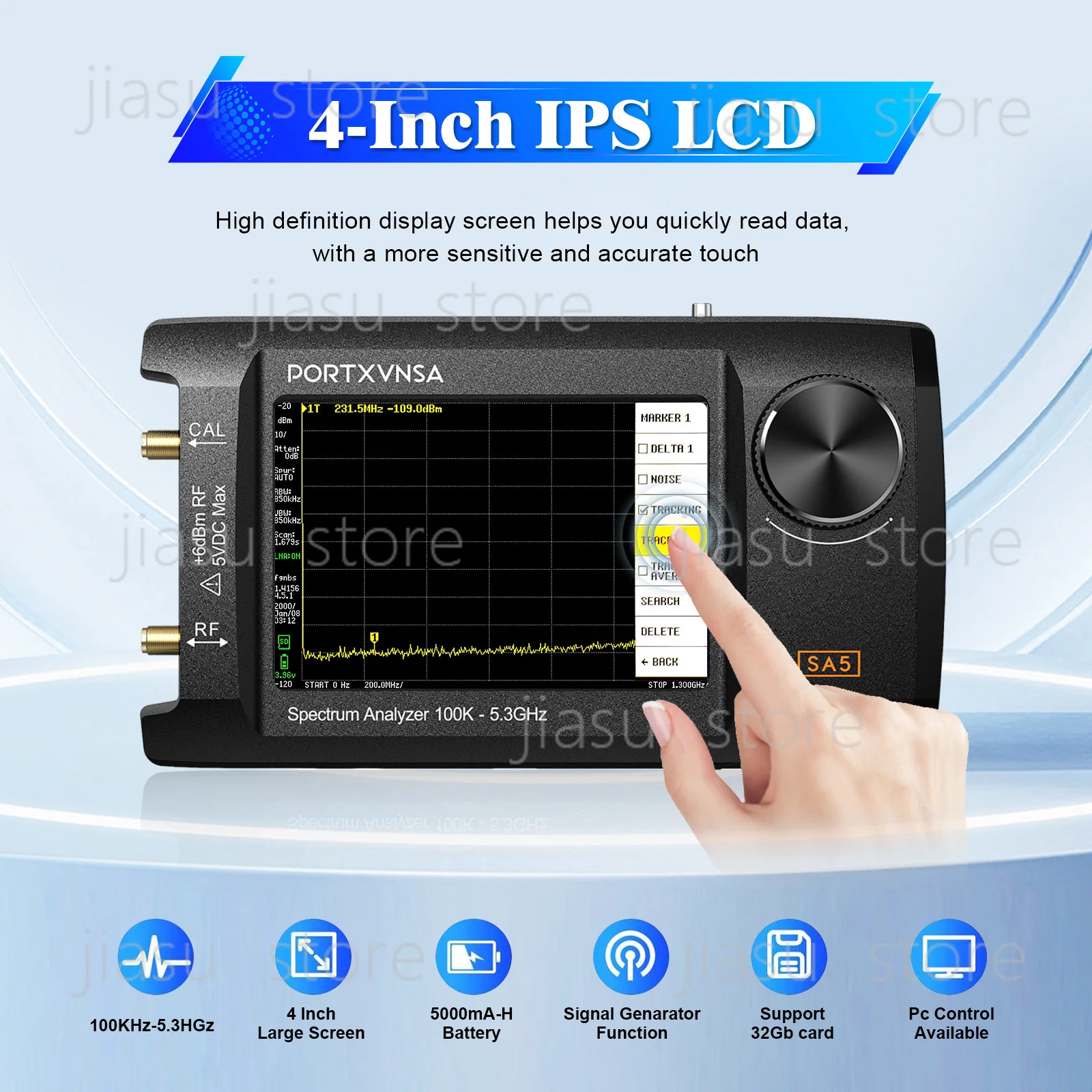 4-inch IPS LCD SA5 multifunctional handheld spectrum analyzer 100k-5.3GHz signal generator