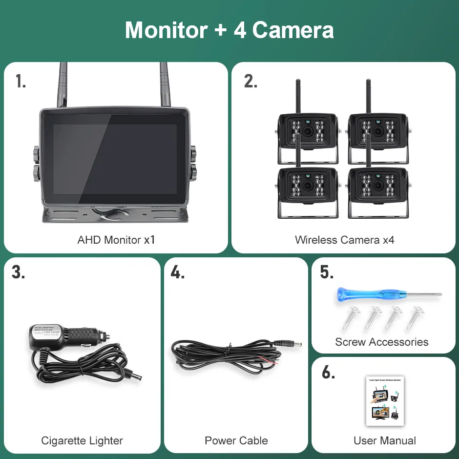 GreenYi 7'' AHD Digital Wireless Touch Screen DVR Rekord IR Nachtsicht Reverse Backup Kamera 4CH WiFi Monitor Für Lkw/anhänger/Bus/RV 6