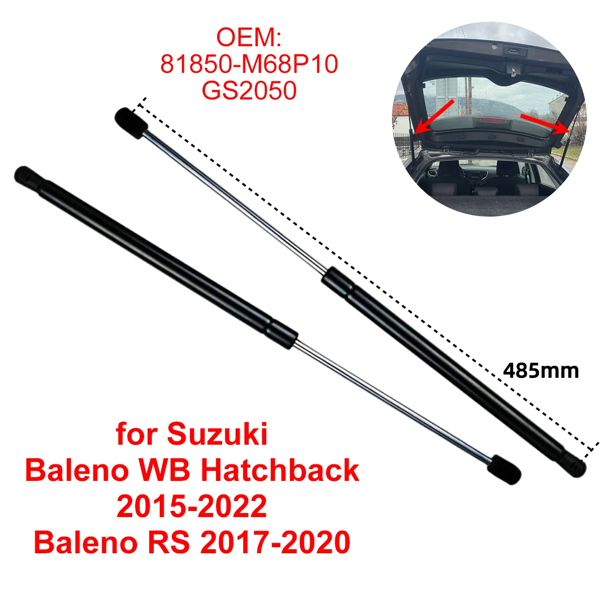 2Pcs 81850-M68P10 Car Rear Trunk Boot Tailgate Gas Struts Lift Support Rods for Suzuki Baleno WB Hatchback 2015-2022 Baleno RS