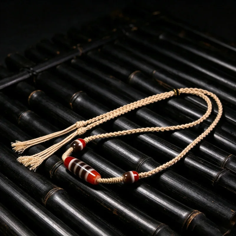 Tibetan 5A Grade Natural Agate Tri-Color Dream Line 13X37mm Single Loose Bead Accessory Pendant Necklace