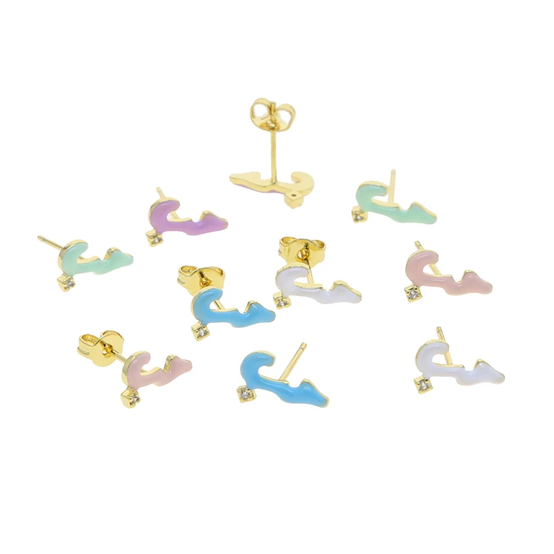 Gold Plated Small Cute Lovely Girl Women Stud Earring Colorful Pastel Enamel Arabic Love Letter Summer Colorful Jewelry