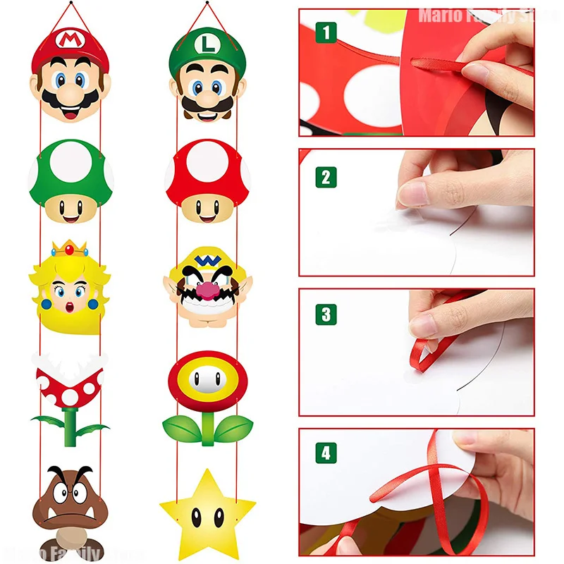 10pcs Super Mario Bros Theme Party DIY Door Hanging Anime Children Birthday Christmas Party Decorations Supplies Accessories