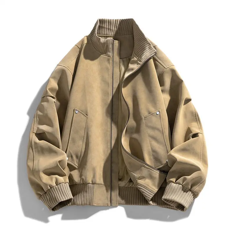 Men's American Retro Leather Jacket Street Casual Stand Collar Loose Versatile Biker Couple Jacket