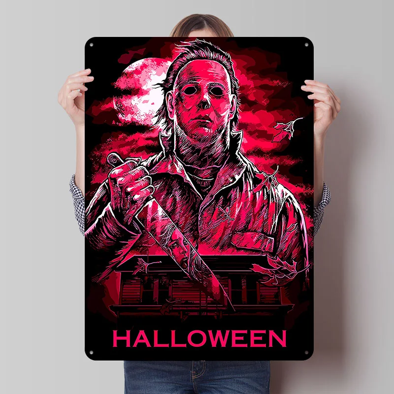 Halloween Michael Myers Horror Art Tin Plaque Poster Customized Wall Art Retro Vintage Metal Signs for Room Bathroom Decor House