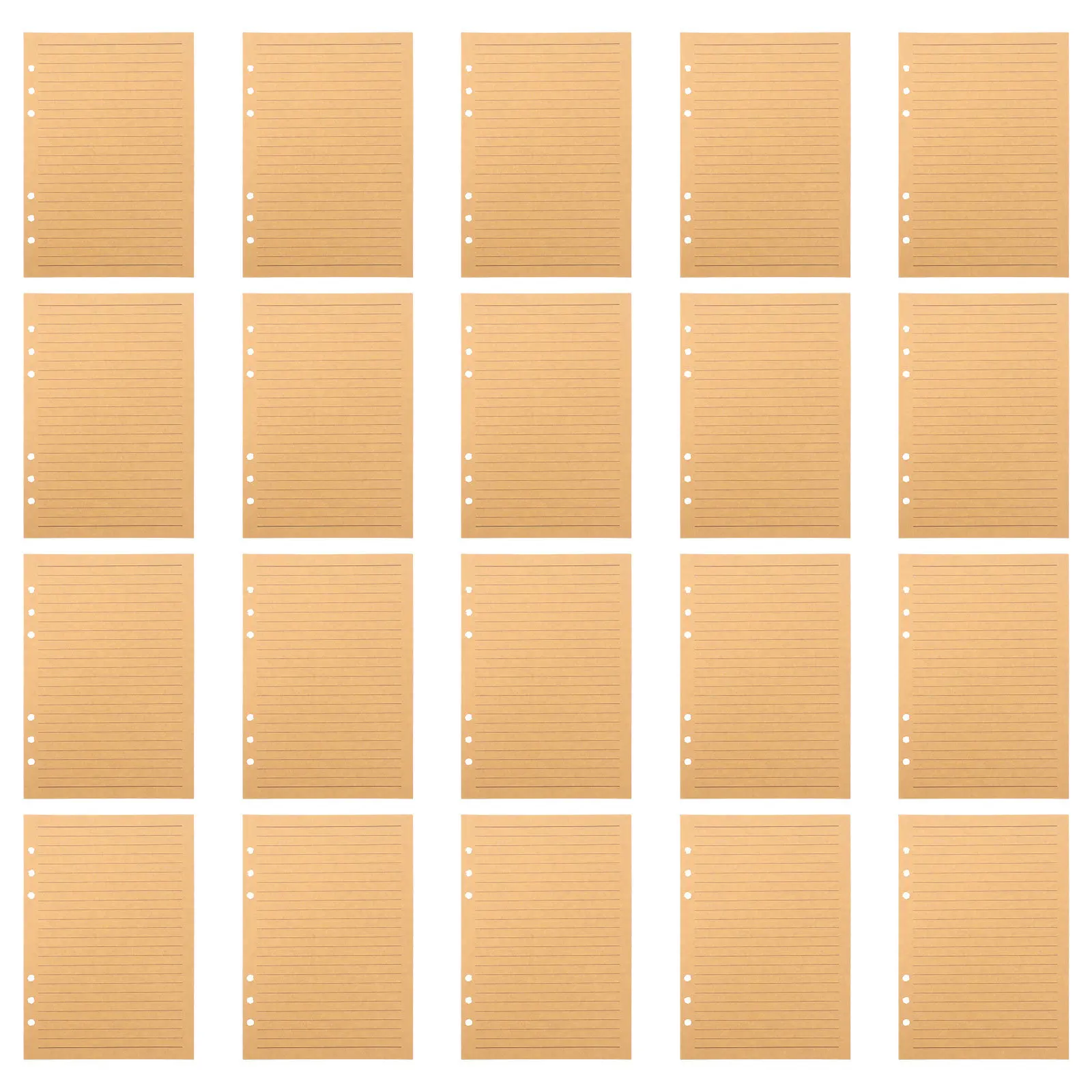 80 ورقة A5 دفتر ملاحظات قابل لإعادة الملء إدراج ورق كرافت بني مبطن ورق مجلة 6 فتحات مخطط إعادة ملء صفحات مسطرة ملونة