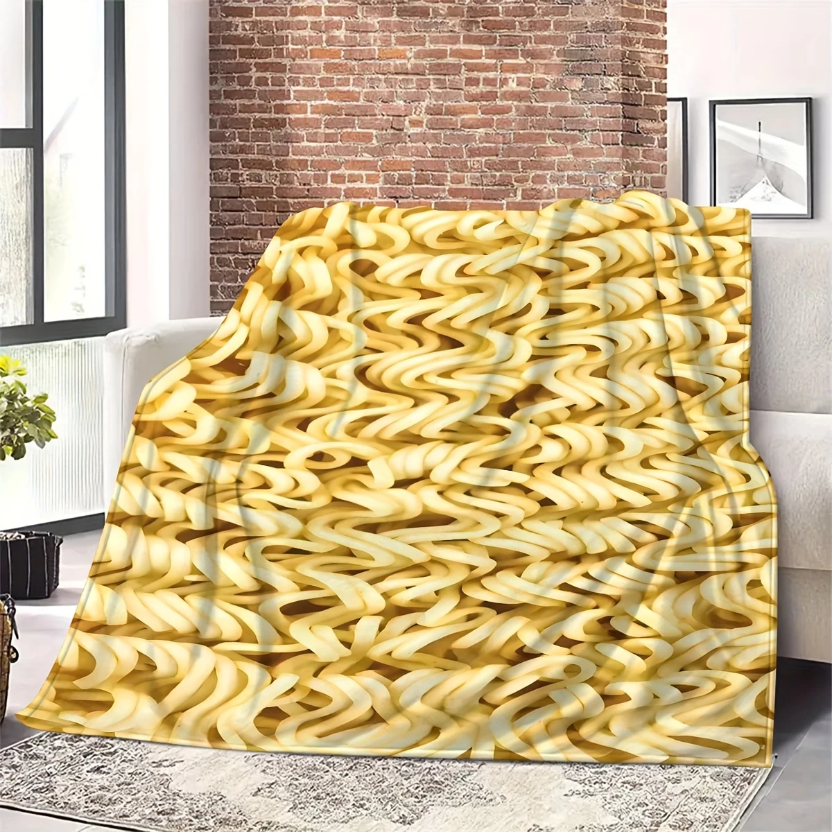 Instant Ramen Noodles Blanket Single Sided 2D Print Soft Flannel Fleece Throw Blanket for Bed Couch Sofa Funny Food for Foodies