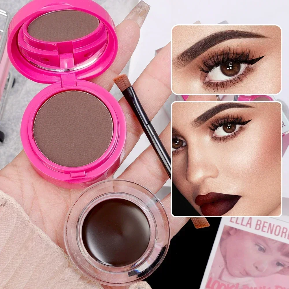 Crema para cejas con delineador de ojos mate, Gel 2 en 1 impermeable, contorno de larga duración, marrón, negro, crema para cejas con brochas,