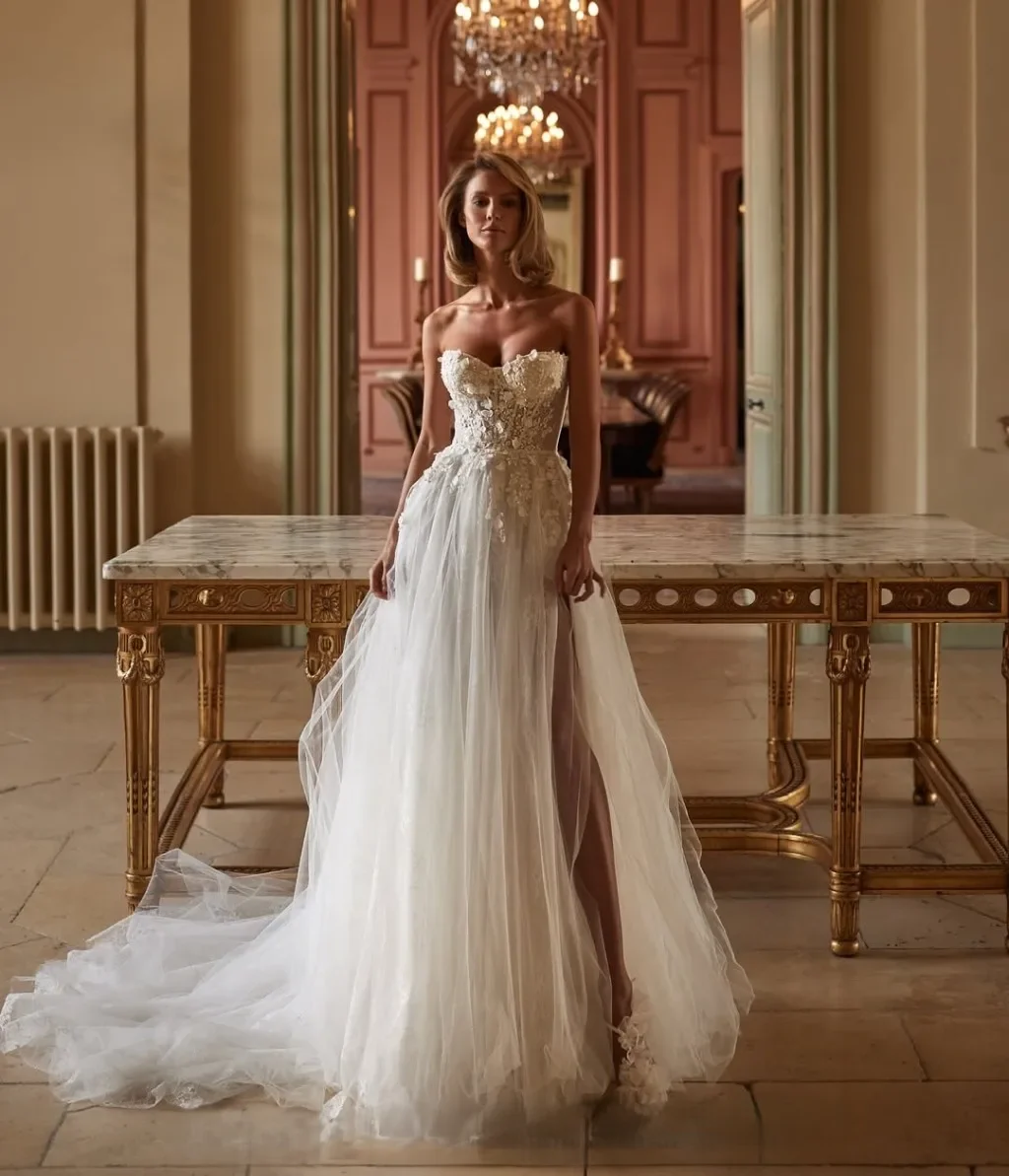 Robe de mariée élégante en dentelle et cœur, en Tulle, Sexy, épaules dénudées, ligne a, personnalisation