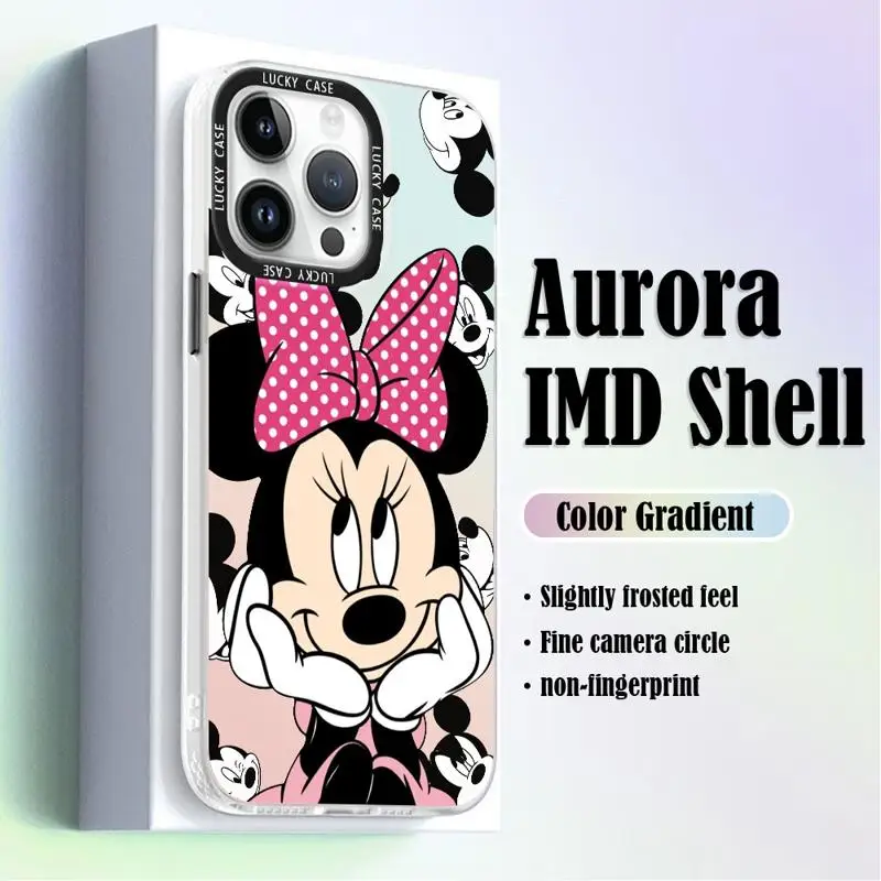 Minnie Mickey Mouse Phone Case for iPhone 15 14 13 Pro Max 12 11 XR XS X 8 7 Plus Holographic Iridescent Laser Funda