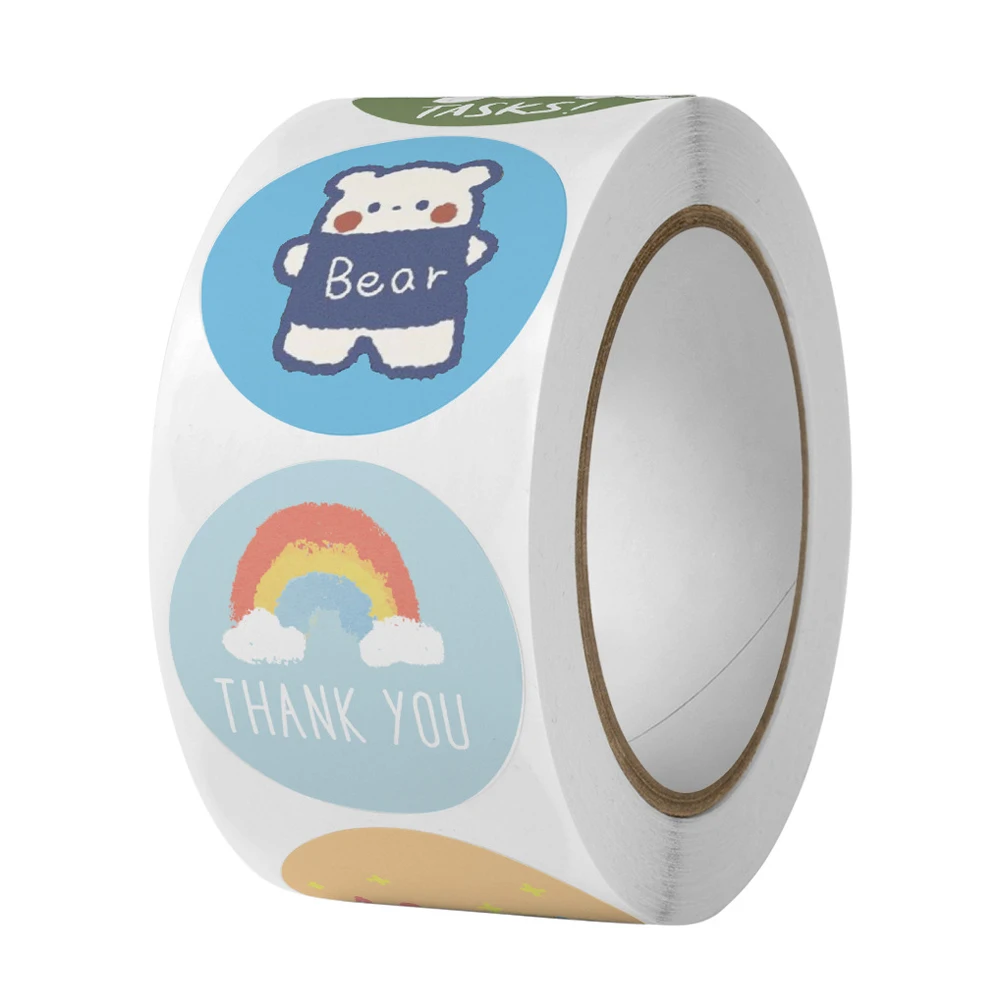 500 Stuks 1Inch Cartoon Dier Kinderen Sticker Label Dank U Leuke Speelgoedspel Sticker Diy Cadeau Afdichting Label Decoratie Supp