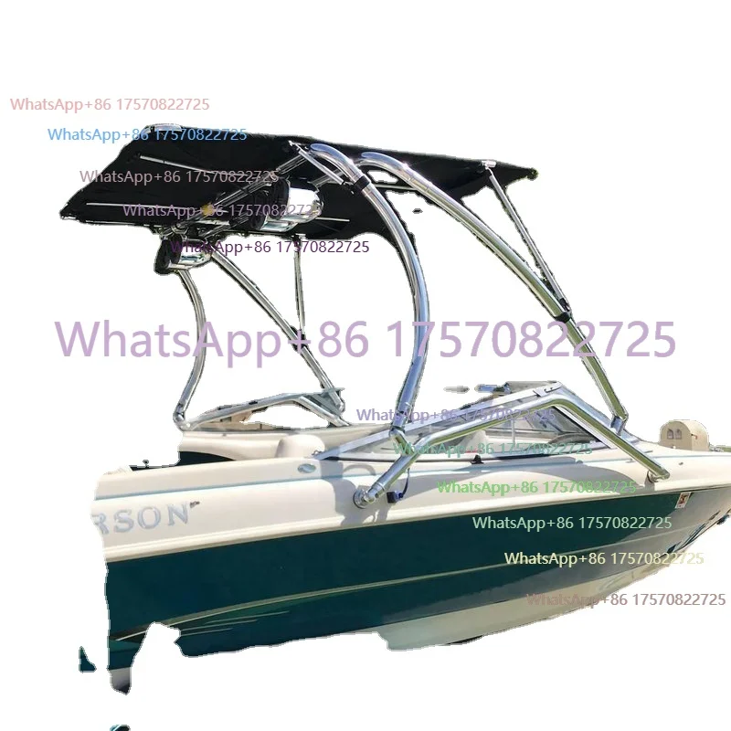 OTB76 Stainless Steel Over the Tower Bimini Top Boat Wakeboard Tower Bimini Top Black Canvas