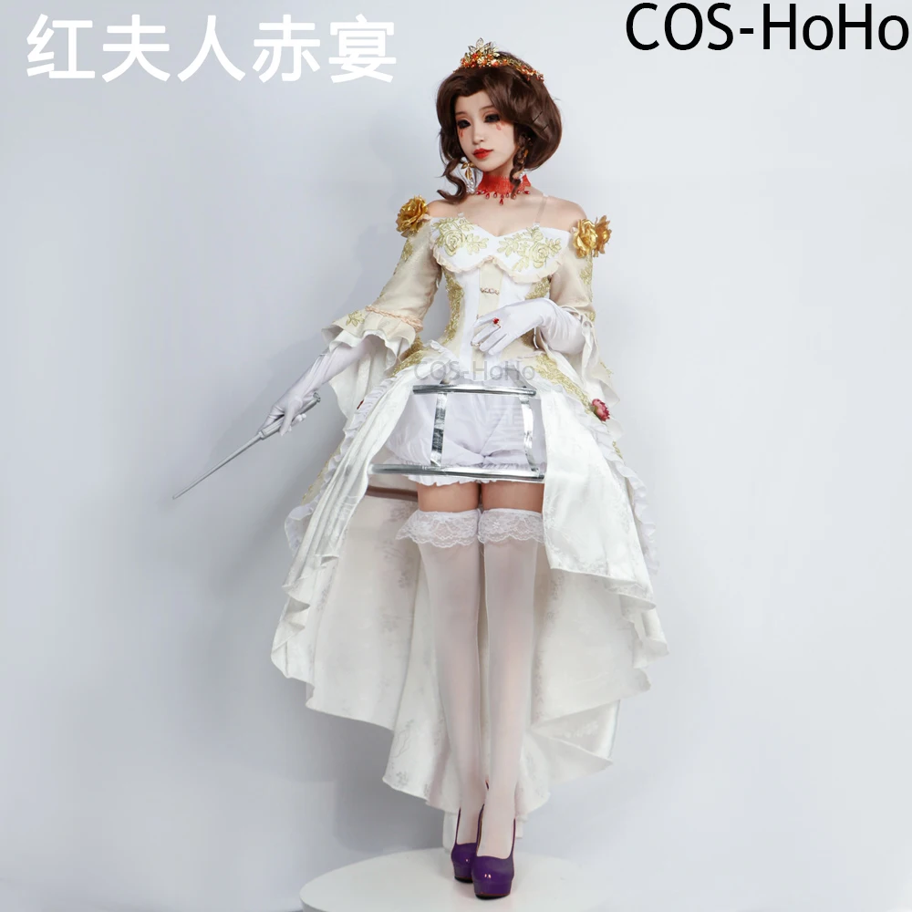 COS-HoHo Identity V Marie Red Blood Feast Queen Game Suit Elegant Dress Cosplay Costume Halloween Party Role Play Outfit XS-3XL