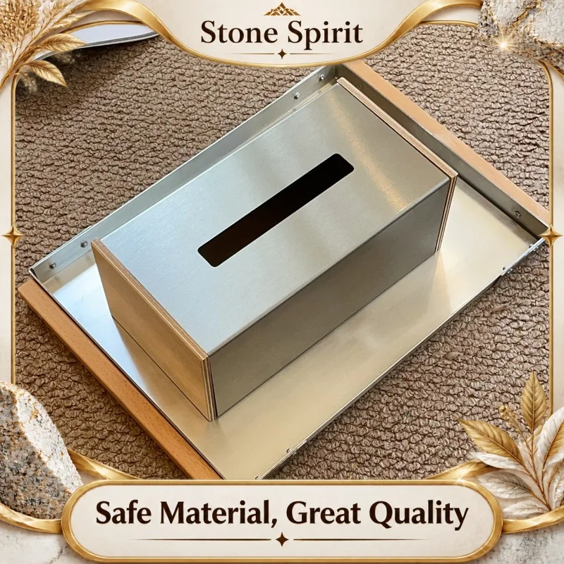 Industrial Style Stainless Steel Tissue Box, Magnetic Marine Board Color Block Design, Square Minimalist Napkin Holder Tray