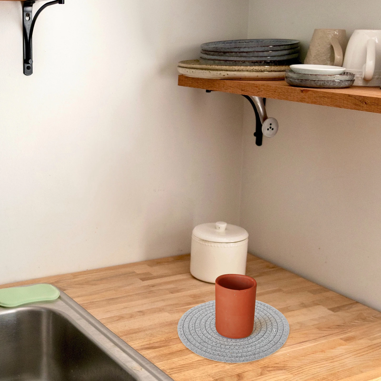 

4Pcs Round Cotton Rope Woven Placemats Heat Resistant Hot Pads Pot Holders Coasters Trivets Kitchen Tabletop Protection