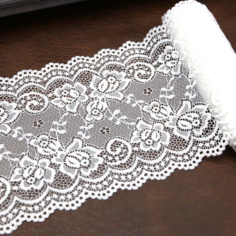 (3 meters/roll) 150mm Width White Elastic Lace Fabric French Hollow Underwear Lace Trim Curtain Tailing Decoration Clothes