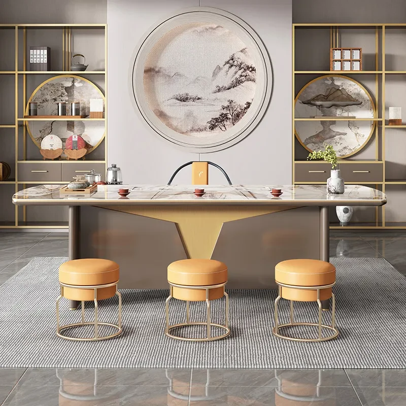 for Rock Slab Tea Table and Chair Set Modern Simple Large Slab Table Office Dual Purpose Desk Integrated Light Luxury High - view 2
