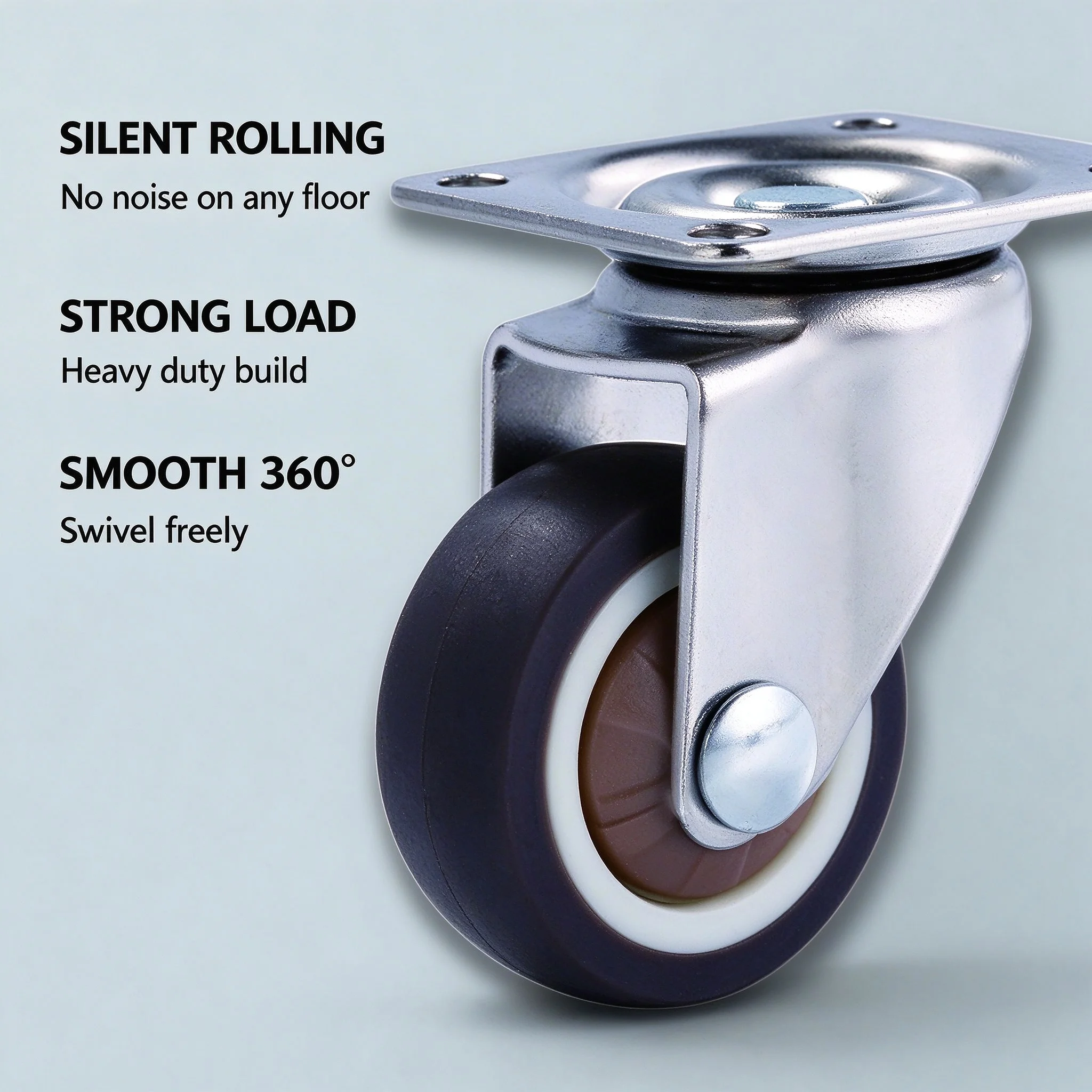 TPR Silent Caster Wheels, 360° Swivel, Top Plate Mount, Heavy Duty, No Scratch Floor, for Cabinet Rack Table Furniture