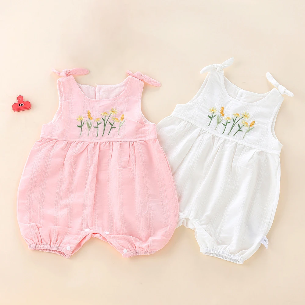 MILANCEL New Summer Girls Rompers 0-24M Baby Infant Cute Embroidered Flowers Jumpsuit Toddler Sweet Thin Style Outwear