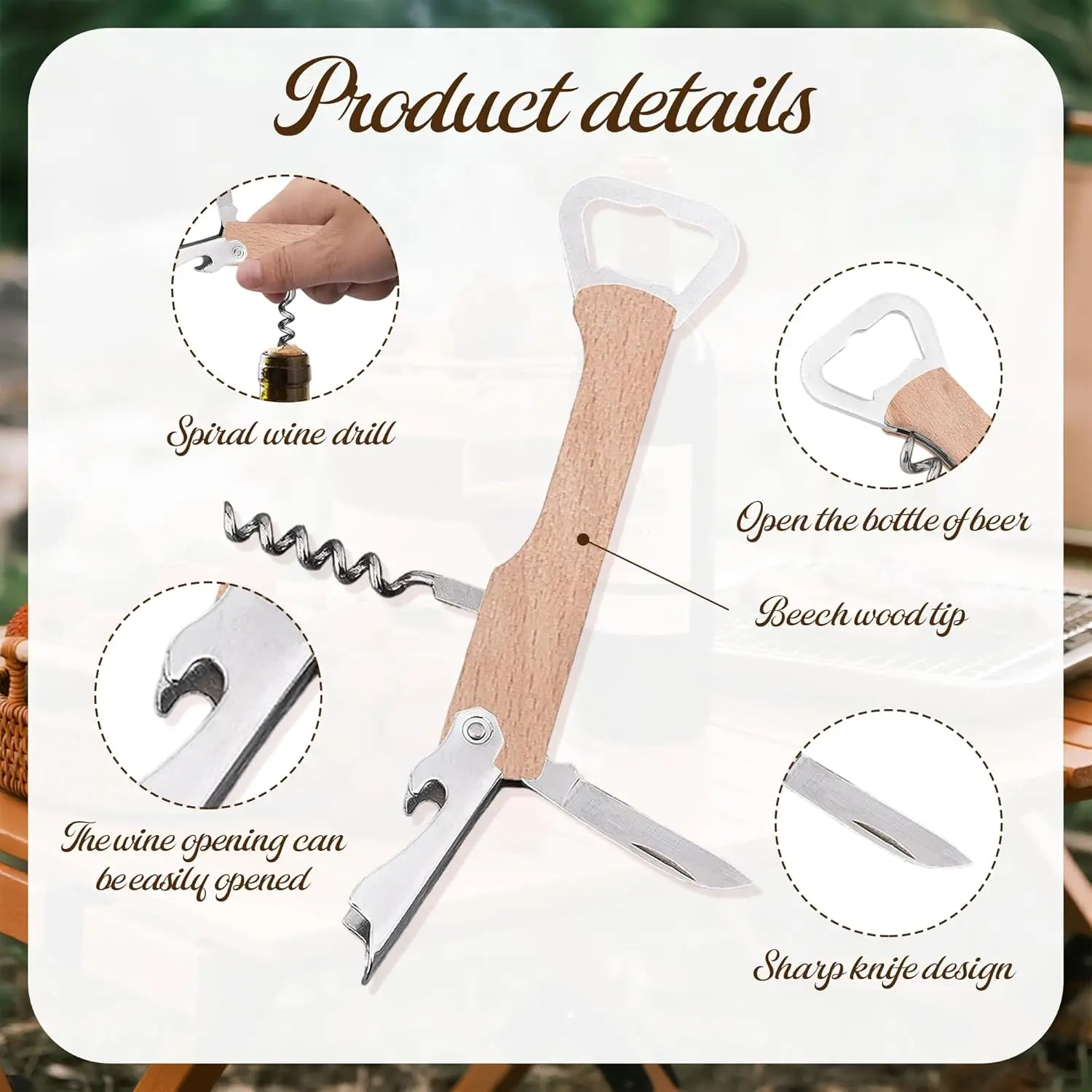Wooden Wine Bottle Opener Groomsmen Wedding Party Gifts 4 in 1 Wine Corkscrew with Foil Cutter Blank DIY Engraving Wood
