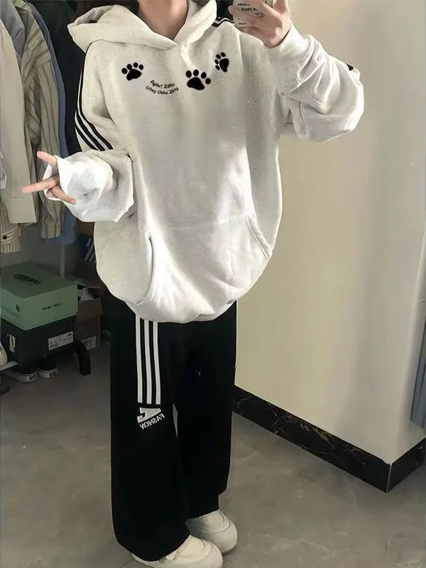 

Свободная женская толстовка с капюшоном в полоску, цветная блузка, дизайн, осень-зима, новинка Sle ey, повседневная удобная толстовка, корейский топ