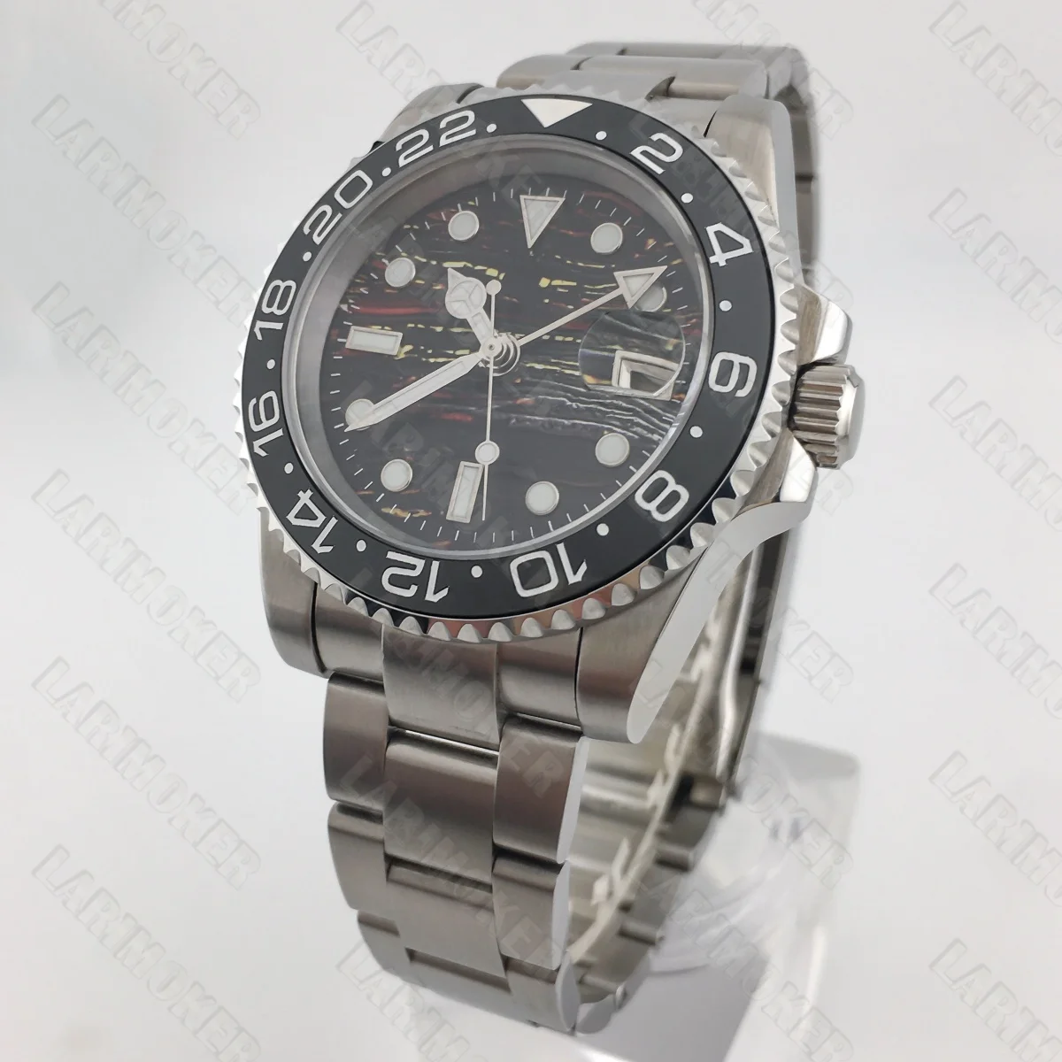 Stainless Steel 40mm NH34 Mechanical Watch GMT Tiger Eye Date Window Sapphire Glass Green Luminous Ceramic Bezel Men's Watch