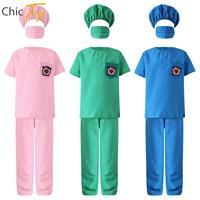 4Pcs Kids Unisex Halloween Doctor Nurse Costume T-shirt Pants Cap And Mask Set Doctor Role Play House Costume Performance Outfit