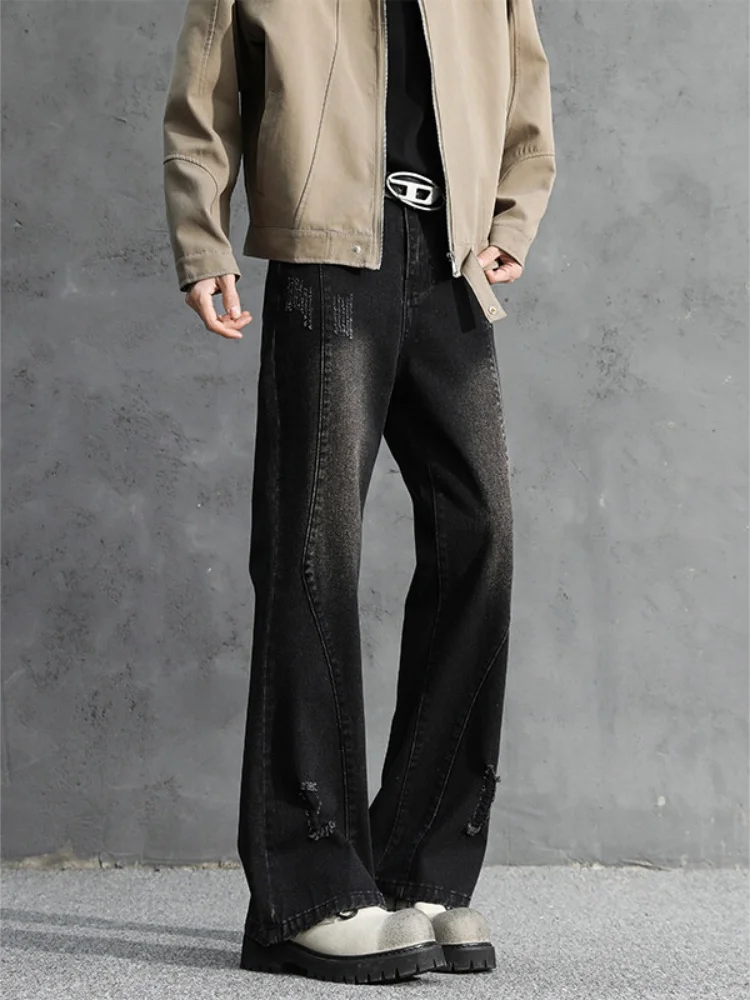 

Мужские свободные джинсы прямого кроя с рваными элементами, американские брюки Cleanfit, весенне-осенние широкие брюки, износостойкие длинные брюки