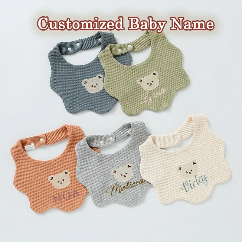 

Personalized Baby Girl Stuff Cute Bear Bib Apron Burp Cloths For Newborn Infant Scarf Boys Waterproof Bib Baby Cotton Name Gift