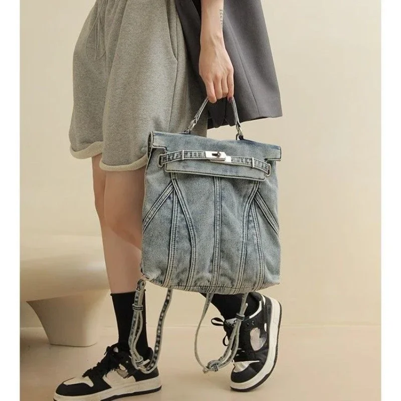 New Style Rinsing Denim Backpack Backpack New Style Retro Sense Schoolbag New Wave Preppy Canvas Bag Shoulder Bag