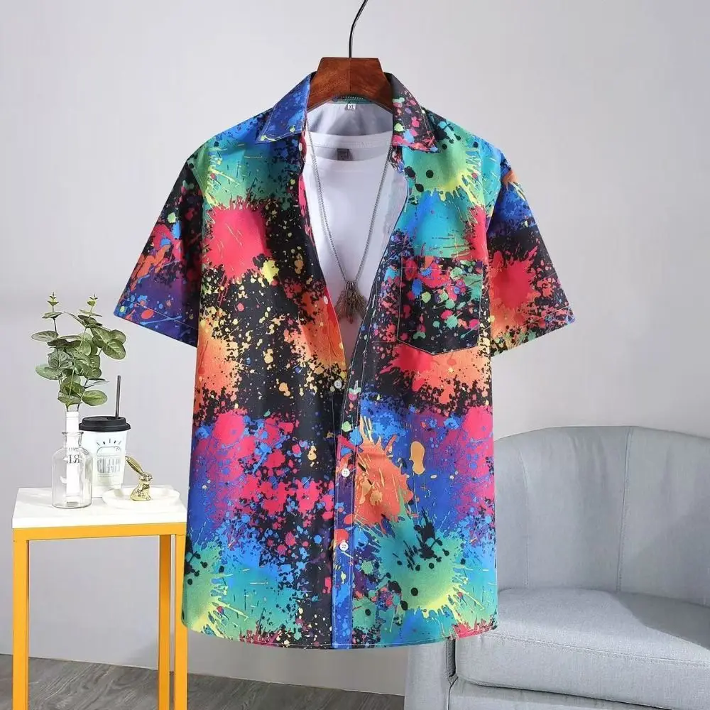 

Fashion V-neck Short Sleeve Floral Shirts Loose Bohemia Style Flower Blouse Women Hawaii Colorful Beach Shirts Streetwear
