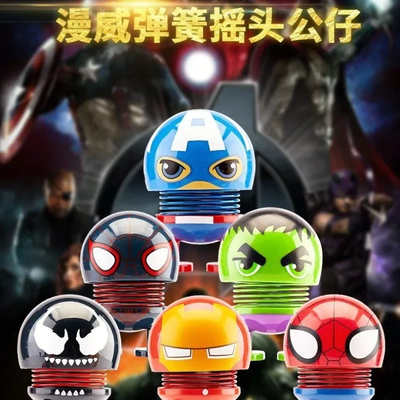 Marvel Avengers Spider Man Iron Man Cartoon Cartoon Cartoon Spring Shaking Head Doll High-looking Creative Cute Ornaments