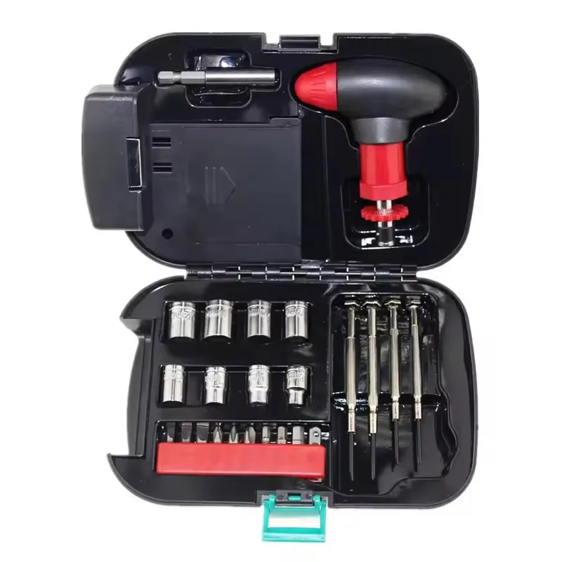 Lighted 24PCS Toolbox Set, Portable Household Hardware Toolkit, Flashlight & Batch Header Kit for Home Maintenance
