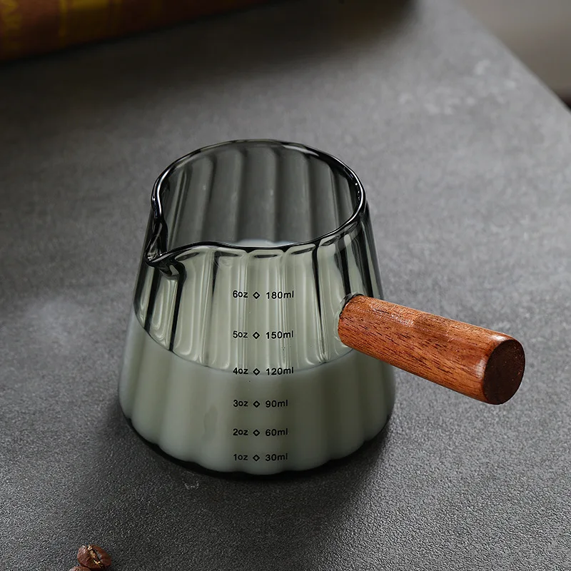 

180ML Wood Handle Glass Espresso Measuring Cup Coffee Extraction Cup with scale High Temperature Resistance Milk Jug Measure Mug